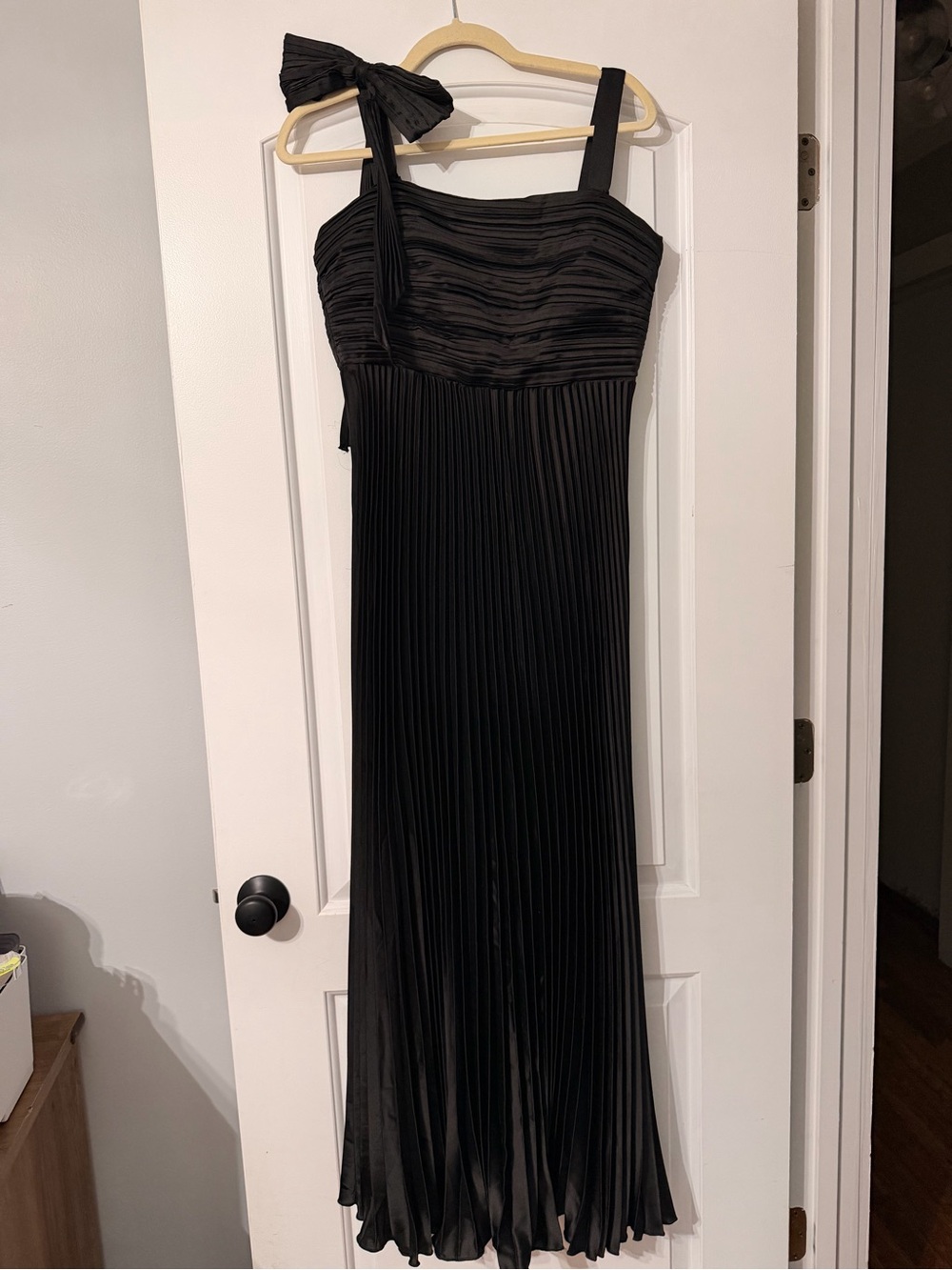 Lulu's Black Pleated Maxi Dress with Bow Strap